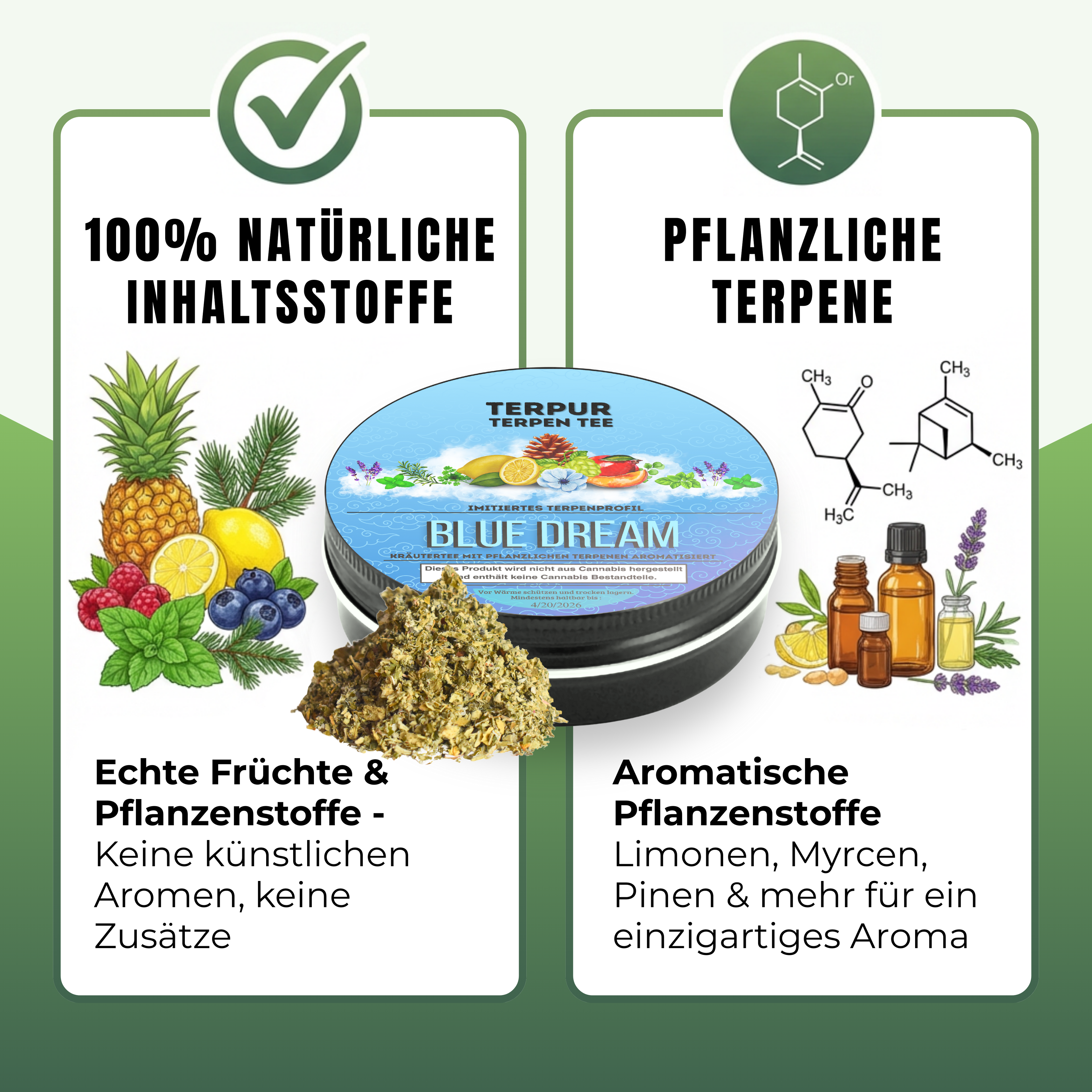 Kräutermix mit pflanzlichen Terpenen | Terpen Tee Blue Dream | 16g Dose Metall mit Schraubverschluss | 100% natürliche Kräutermischung