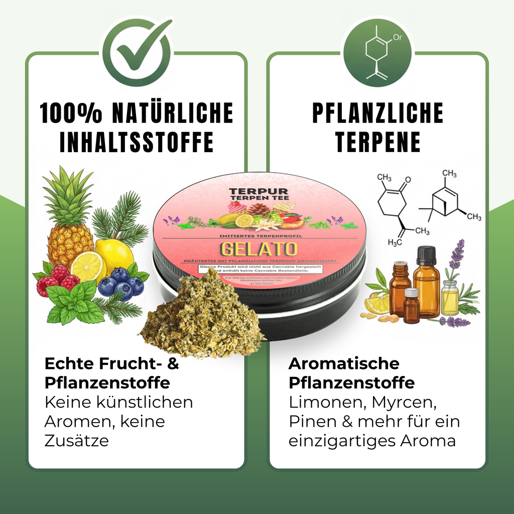 Kräutermix mit pflanzlichen Terpenen | Terpen Tee Gelato | 16g Dose Metall mit Schraubverschluss | 100% natürliche Kräutermischung