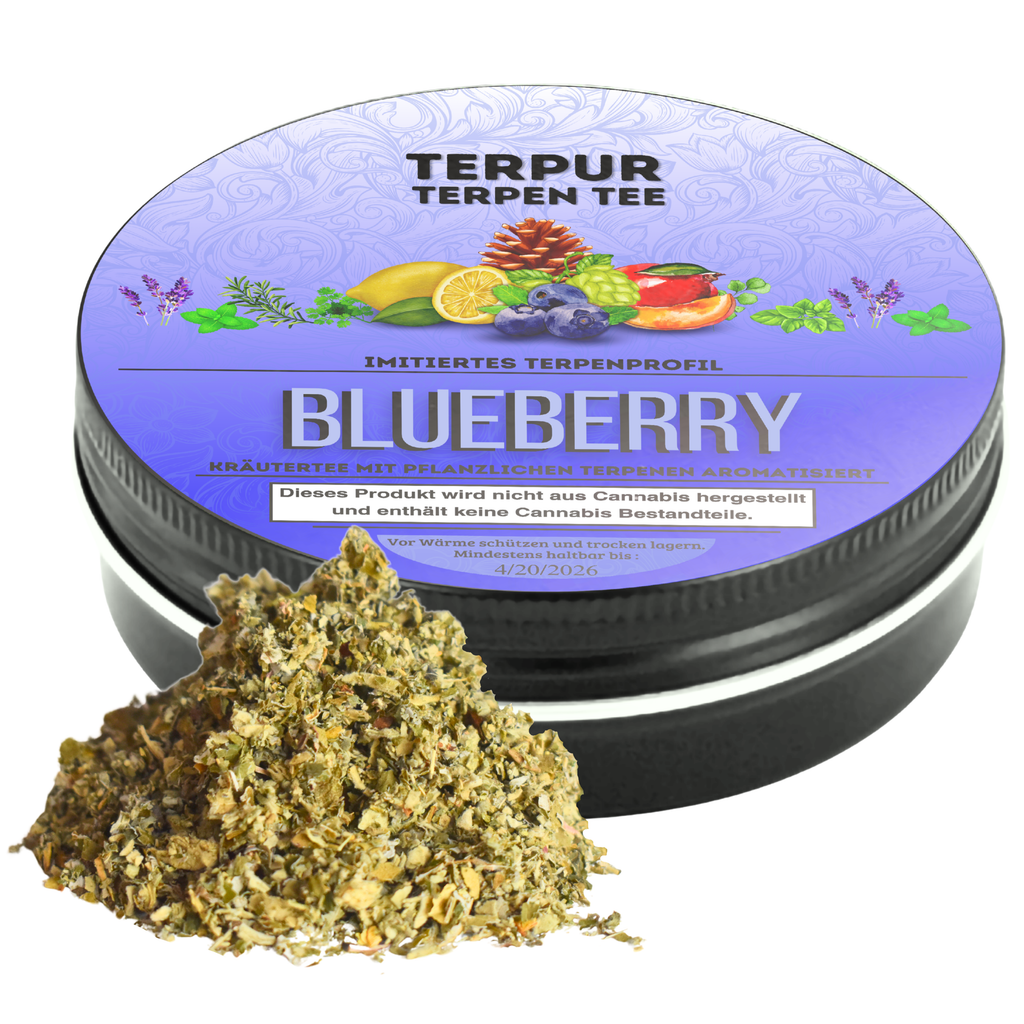 Kräutermix mit pflanzlichen Terpenen | Terpen Tee Blueberry | 16g Dose Metall mit Schraubverschluss | 100% natürliche Kräutermischung