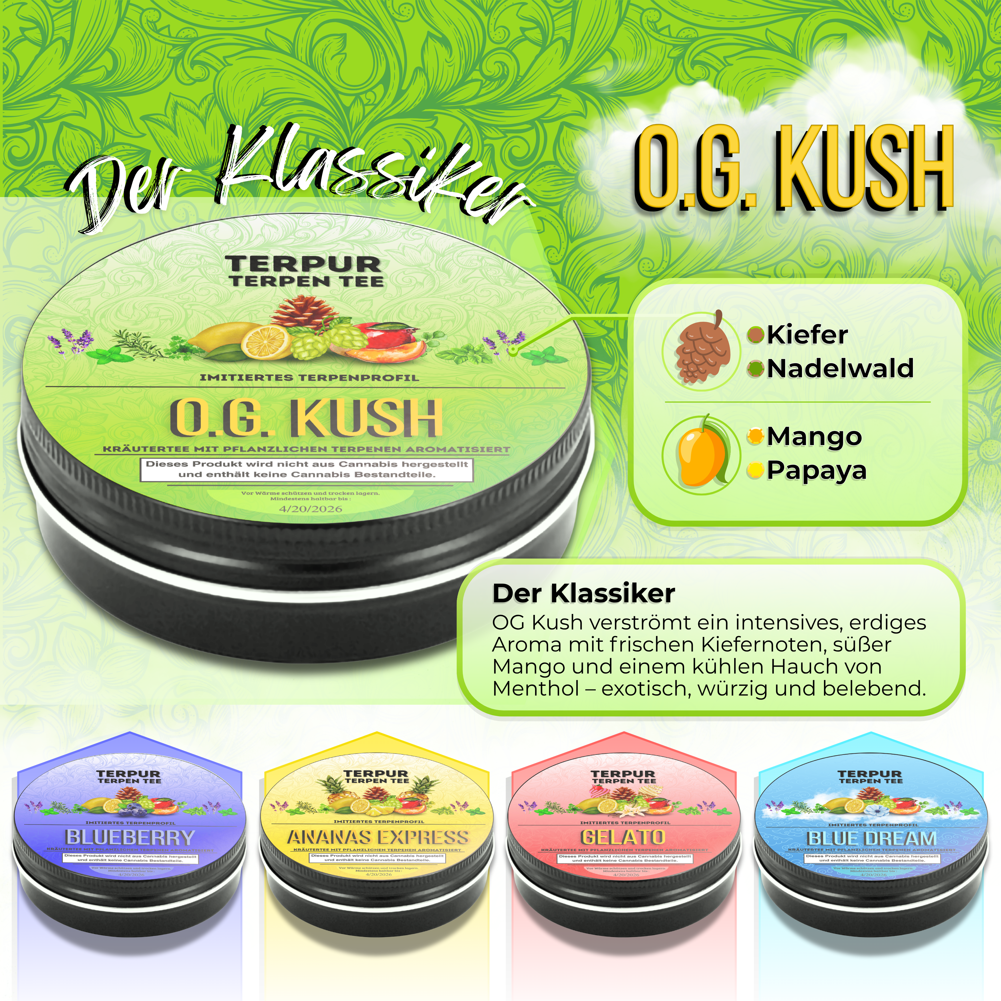 Kräutermix mit pflanzlichen Terpenen | Terpen Tee O.G. Kush | 16g Dose Metall mit Schraubverschluss | 100% natürliche Kräutermischung