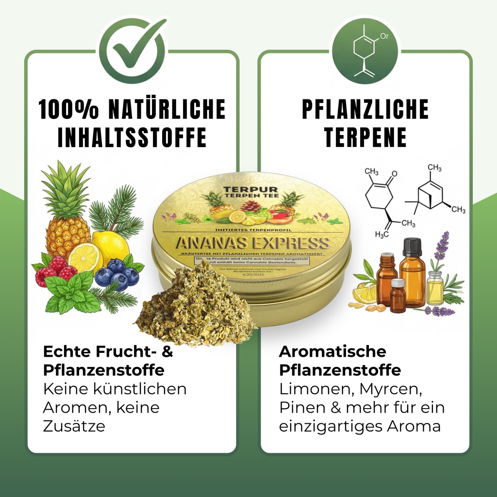 Gold Edition Herbal Mix mit Terpenen | Kräutermix mit pflanzlichen Terpenen von TERPUR | Terpen Tee Ananas Express | 16g Dose Metall mit Schraubverschluss | 100% natürliche Kräutermischung