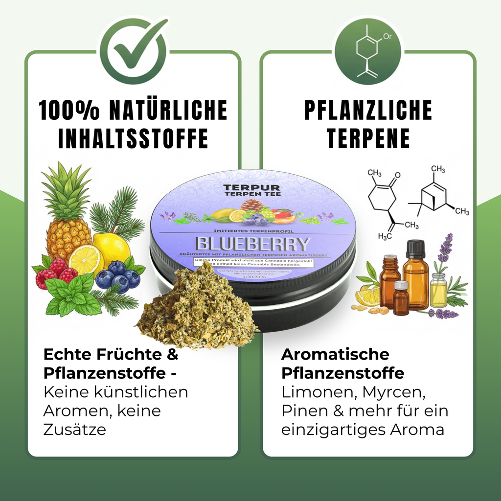 Kräutermix mit pflanzlichen Terpenen | Terpen Tee Blueberry | 16g Dose Metall mit Schraubverschluss | 100% natürliche Kräutermischung