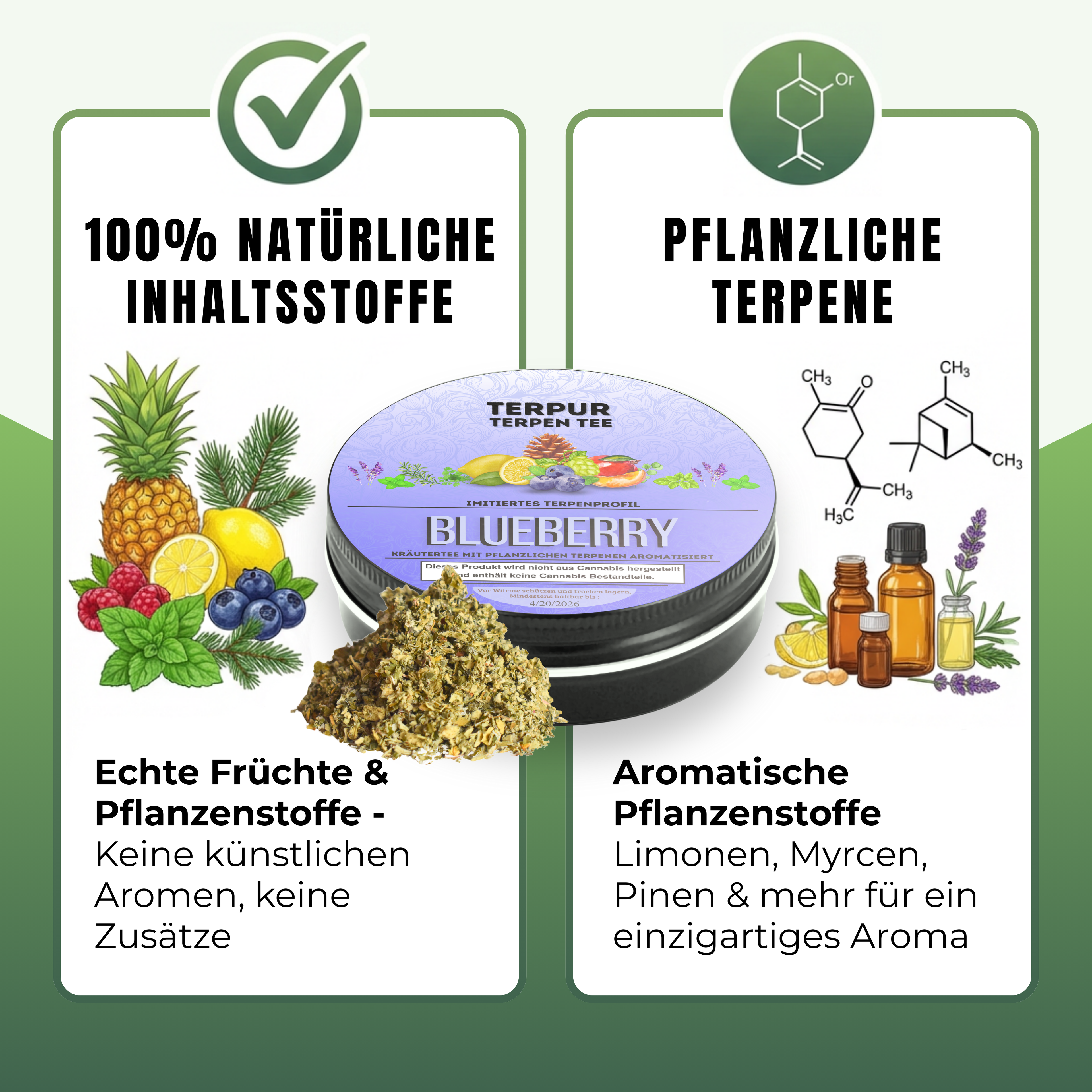 Kräutermix mit pflanzlichen Terpenen | Terpen Tee Blueberry | 16g Dose Metall mit Schraubverschluss | 100% natürliche Kräutermischung