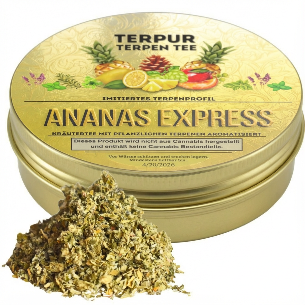 Gold Edition Herbal Mix mit Terpenen | Kräutermix mit pflanzlichen Terpenen von TERPUR | Terpen Tee Ananas Express | 16g Dose Metall mit Schraubverschluss | 100% natürliche Kräutermischung